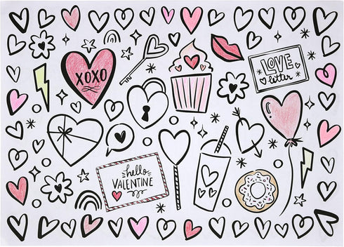Iconikal Color-Your-Own 2-Sided Reversible Disposable Paper Place Mats, Valentine's, 14 x 10-inches, 22-Count...