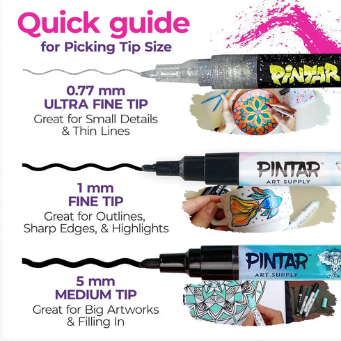 PINTAR Glitter Pens for Adults and Kids - Glitter Stylus Pens - Extra Fine 0.7mm Tip Paint Pens - Acrylic Glitter Markers - Acrylic Paint Pens for...