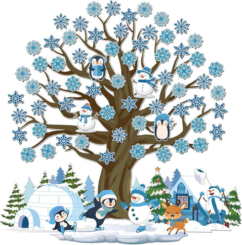 Glenmal 85 Pcs Winter Classroom Bulletin Board Decorations Snowflake Snowman Cutouts with Glue Point Bulletin Board Cutouts for Classroom School C...
