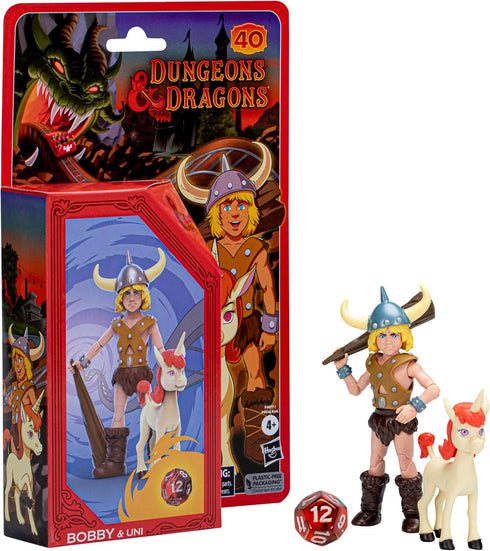 Dungeons & Dragons Cartoon Classics 6-Inch-Scale Bobby & Uni 2-Pack Action Figures, D&D 80s Cartoon, Includes d12 from Exclusive D&D Dice Set...