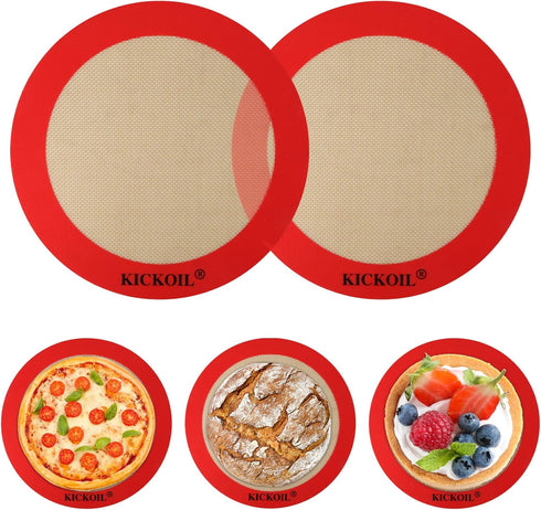 Round Silicone Baking Mats Set Of 2,Silicone Mat for 8 Inch Cake Pan Springform Pans Pizza Pan,Non-Stick Reusable Heat Resistant Baking Sheets Lin...