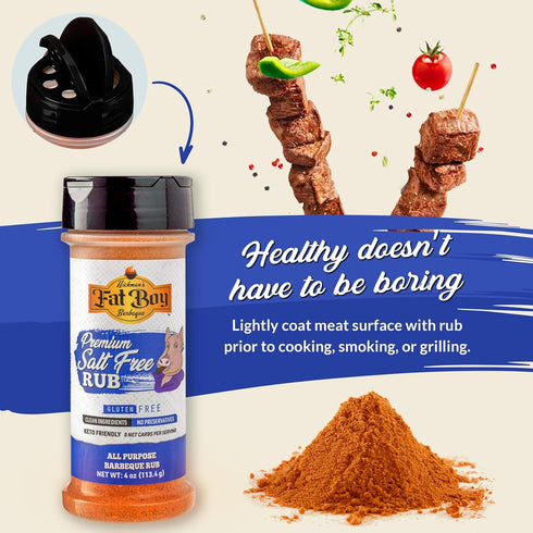 Fat Boy Natural BBQ Premium Salt Free Rub - Perfect for Pork, Chicken, Beef, Seafood and More - Clean Ingredients, No Preservatives, No MSG, Zero ...