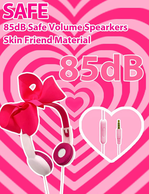 Priness bots Wired Kids Headphones with Mic for School/Travel,95dB Volume Limited,Shareport,On/Over Ear Bow Headsets with Nylon Cable (Pink)...