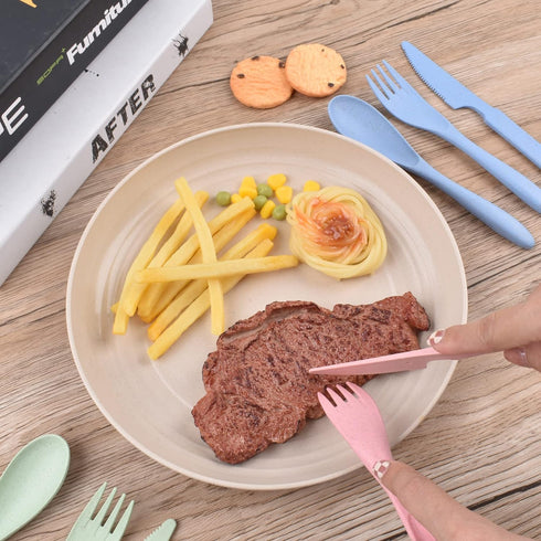 Knives Spoons and Forks Set, Wheat Straw Cutlery Set, Reusable Flatware Set for 4, Utensils for Party, Travel, Work, Picnic, Camping or Daily Use ...