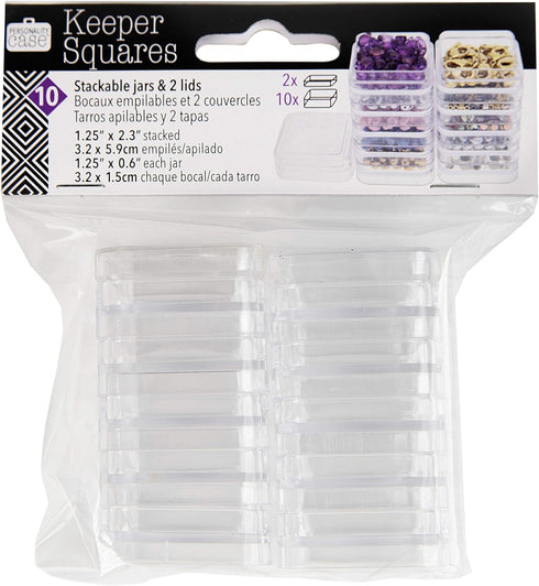 The Beadsmith Personality Case – 2 Clear Square Stacker Jar Set – Each Stack Measures 1.25 x 2.3 inches - Total 10 Jars and 2 lids, for Storage of...