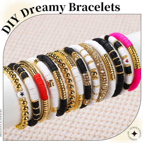 LEOBRO Clay Beads Bracelet Making Kit, 3524pcs White Black Clay Beads for Bracelets, Bead Bracelet Kits, Clay Bead & Gold Beads for Friendship Bra...