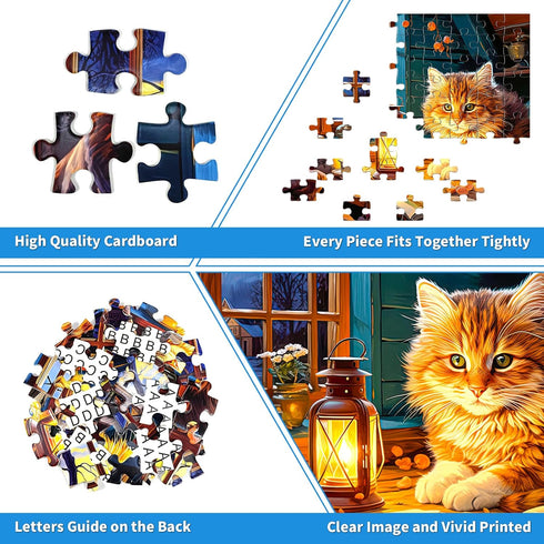 100 Piece Puzzles for Kids Reading Cat Puzzle 100 Piece Puzzles for Adults, Cute Kitten Puzzles 100 Pieces for Adults, 100 Piece Seniors Puzzles K...
