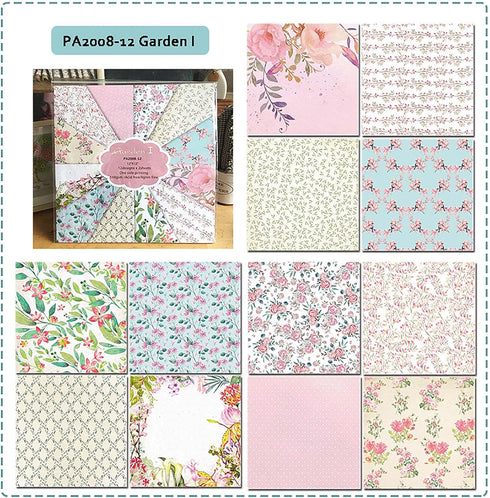12 * 12 Inches Cardstock Paper Pad, Garden Pink Floral Design Cardmaking Themed 24 Sheets Scrapbook Decorative Paper for Junk Journal, Decoupage a...