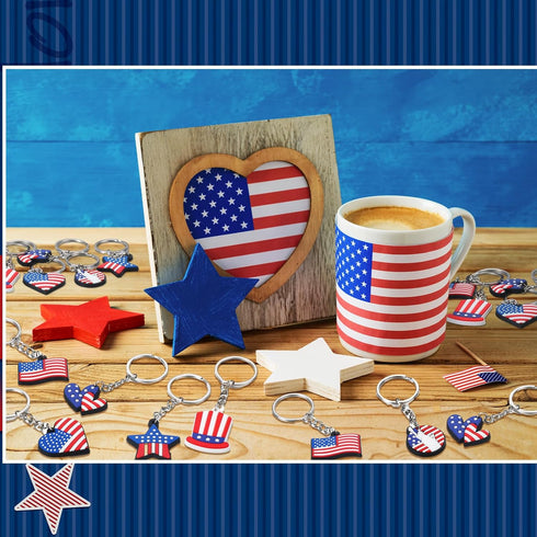 48 Pcs Independence Day Metal Ballpoint Pens American Flag Keychain Set Gold Retractable School Pens USA Flag Key Chains Office Patriotic 4th of J...