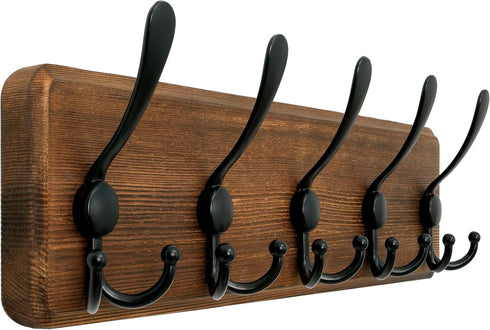 WEBI Rustic Coat Rack Wall Mount,Solid Wood Coat Hooks Wall Mounted Coat Hanger,16" Hole to Hole,Hook Rack Rail,5 Triple Hooks for Hanging Coats,J...