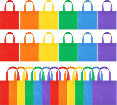 Aneco 24 Pack Non-woven Party Bags with Handles 8×8 Inch Treat Tote Bags Rainbow Party Gift Bags for Birthday Party Favor DIY Crafts Event Supplie...