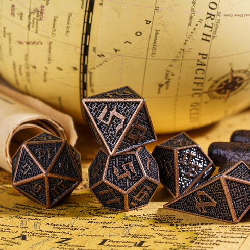UDIXI Metal DND Dice Maze Carved D&D Dice Set 7PCS Copper Metal Dice with Leather Pouch for Dungeons and Dragons Role Playing Games...