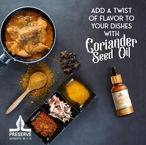 PRESERVE Coriander seed oil 100% pure natural Cold Pressed Concentrated essence oil 30ml (1.oz) Vegan plant based Omega 6 fatty acids Glass Bottle...