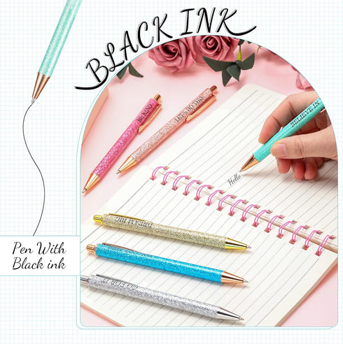 12 Pcs Quotes Sparkly Fancy Pen Inspirational Glitter Ballpoint Pen with Motivational Messages Cute Pens Metal Inspirational Metal Black Ink Pens(...
