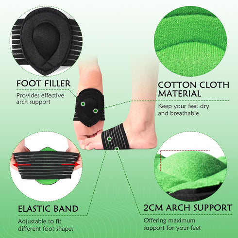 Ailaka 2 Pair Compression Cushioned Arch Support Brace, Plantar Fasciitis Sleeves for Pain Relief & Sore, Flat Feet, Heel Spurs...