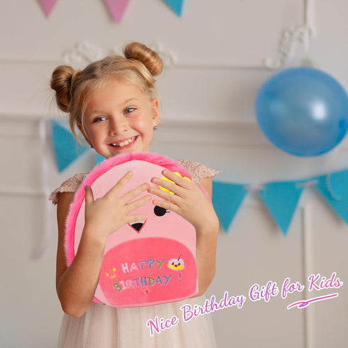 Easfan Pink Flamingo Plush Pillow Cute Stuffed Animal Cuddly Soft Toys Happy Birthday Gifts Plush Pal for Kids Girls Adults, 13-Inch...