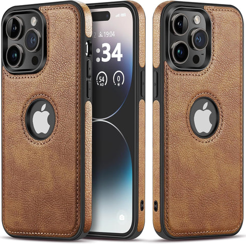 Classy Design Luxury Leather Phone Case for iPhone 15 Pro Max Non-Slip Grip Full Body Ultra Slim Protective Case (2023,6.7”) (Brown)...