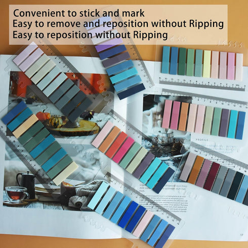 1600pcs Translucent Page Markers,Morandi Sticky Note Tabs with Binders,Repositionable Book Flags Tabs Strip for Annotating Books,Clear Sticky Note...