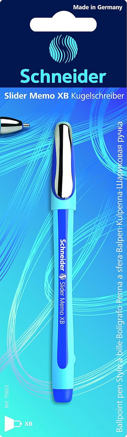 Schneider Slider Memo XB (Extra Broad) Ballpoint Pen, 1.4 mm, Light Blue Barrel, Blue Ink, Blister Pack of 1 Pen (75023)...