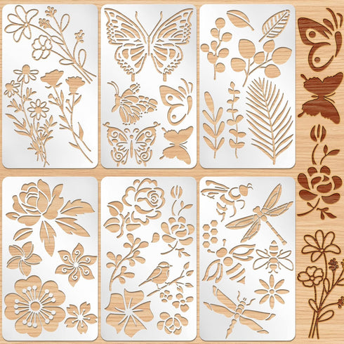 Lewtemi 6 Pcs Mixed Metal Stencil Wood Stencil Templates Stencils for Journaling Wood Burning Stencils for Wood Carving Drawing Engraving Scrapboo...