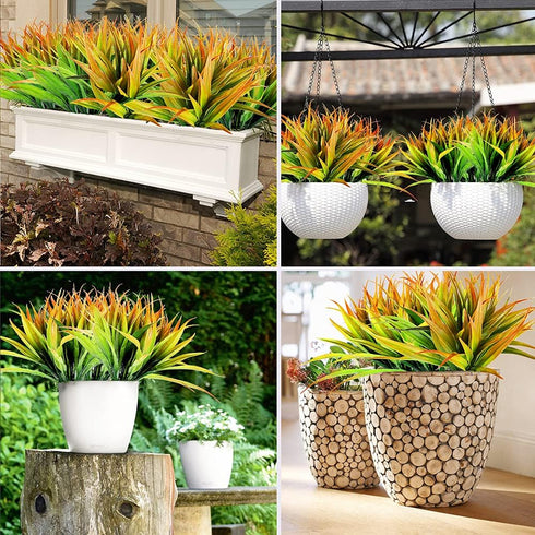 CLONG 4pcs Artificial Fake Grass Plants Faux Fake Grasses Plastic Plant Greenery (Orange and Green)...