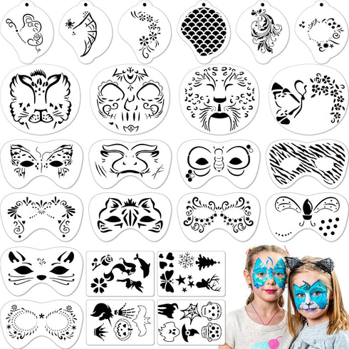 Marspark 24 Pcs Halloween Face Paint Stencils Set Reusable Face Painting Makeup Stencils Face DIY Art Template for Halloween Cosplay...