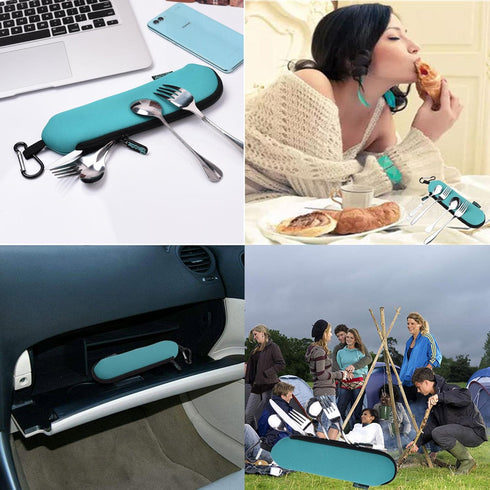Beautyflier Neoprene Flatware Tableware Bag 3mm Thick Collapsible Cutlery Pouch for Travel Cutlery Set Utensil Set (Not included cutlery)...