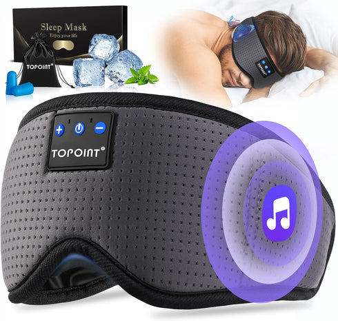 Sleep Headphones Wireless Bluetooth, TOPOINT Eye Mask for Sleeping with Microphone Handsfree, Silk Sleep Mask for Side Sleepers Men Women (Black)...