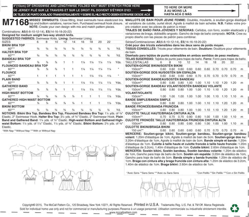 McCall's Patterns M7168 Misses' Swimsuits Sewing Template, E5 (14-16-18-20-22)...