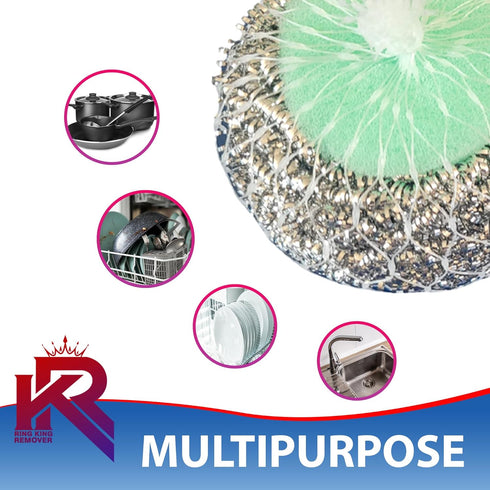 Amazon Brand | Pack of 4 | Ring King Stainless Steel-Wrapped Sponge Scrubbers | Heavy Duty Scouring Pads - Individually Wrapped for Dishes Pots, P...