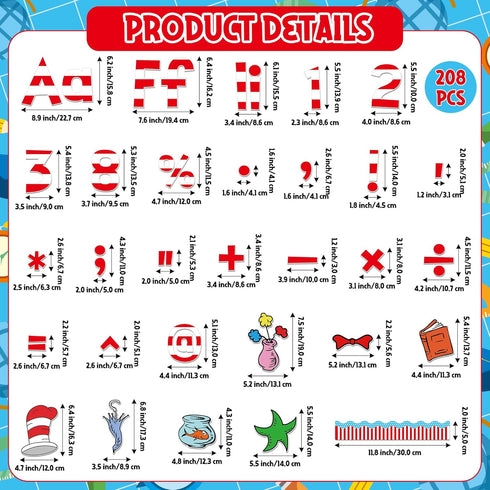228 First Day of School Seuss' Letters Cutout Bulletin Boards, Numbers Punctuation Symbols Back to School Bright Bulletin Board Letters Accents Po...