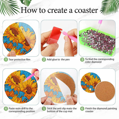 6 PCS Sunflower Diamond Painting Art Coaster Set Diamond Art Coasters Small Diamond Painting Coasters Kit Beginners Adults Art Craft Supplies...