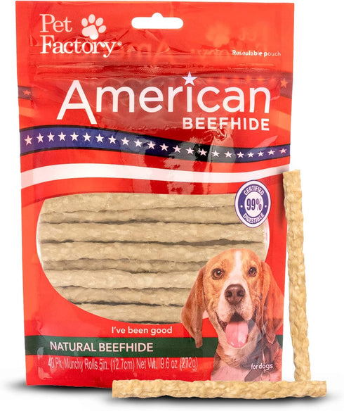 Pet Factory American Beefhide 5" Munch Mini Rolls Dog Chew Treats - Natural Flavor, 40 Count/1 Pack...