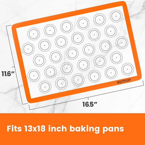 HOTPOP 2-Pack Silicone Baking Sheet Set - No-Stick Cookie Sheets for Baking with Outlined Silicone Mats for Macarons, Pastries, Buns, Bread - 16.5...