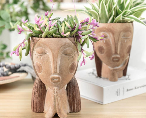 Face Planter Pots with Drainage Hole, Resin Head Planters for Indoor Plants Flower Plant Pots Succulent Pot, Cute Girl Face Planter Gifts for Love...