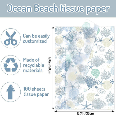Whaline 100 Sheets Ocean Tissue Paper Sea Shell Starfish Gift Wrapping Paper Coastal Beach DIY Art Craft Tissue Paper for Summer Wedding Birthday ...
