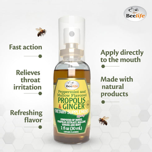 Beelife Propolis Throat Spray – Soothing Honey & Ginger Propolis - Natural Immune Support & Sore Throat Relief, Antioxidants, Rich in Flavonoids &...