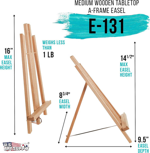 US Art Supply 14 inch Tall Medium Tabletop Display A-Frame Easel (1-Each), Accommodates canvas art up to 12" high...