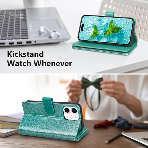 Varikke for iPhone 11 Wallet Case Detachable with 9-Card Holder for Women, Fashion Glitter PU Leather Wrist Strap Strong Magnetic Flip Wallet Remo...