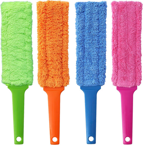 4 Pack Microfiber Dusters - 15 Inch Length, Flat Design, Electrostatic Dust Adsorption, Detachable and Washable, Feather Duster for Cleaning Gap, ...