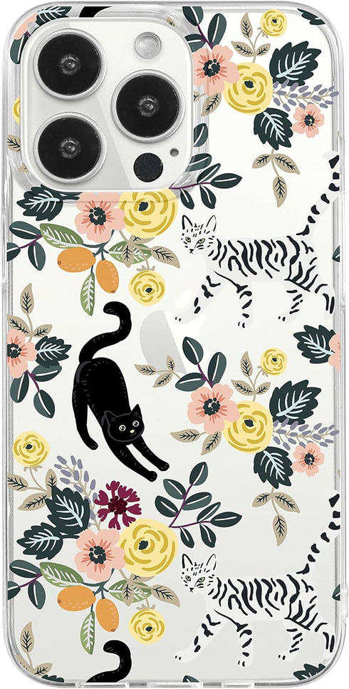 Blingy's Compatible for iPhone 13 Pro Max Case (6.7 inch), Cute Cat Style with Flower Pattern Fun Floral Animal Design Transparent Soft TPU Protec...