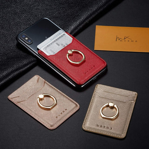 Phone Card Holder with Ring Grip for Back of Phone,Adhesive Stick-on Credit Card Wallet Pocket for iPhone,Android and Smartphones Rosegold...