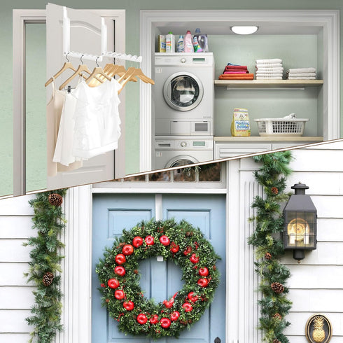 2pcs Over The Door Hooks for Hanging - Foldable Over The Door Clothes Hanger with 6 Groves, Extra Strong Over The Door Drying Rack for Hanging Clo...