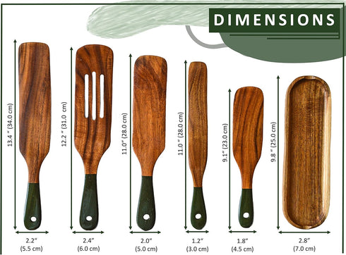 6Pcs Spurtle with Spoon Rest, Wooden Spatula Olive Green, Wooden Utensils for Cooking, Wooden Spatula, Wooden Kitchen Utensil Set, Spurtles Kitche...