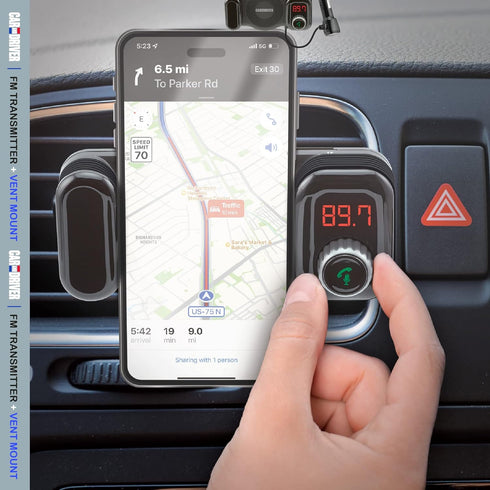 Car and Driver Bluetooth FM Transmitter | Car Vent Phone Mount Featuring Streaming Audio, TF Card Slot, Hands-Free Calling, USB Charging, Siri Com...