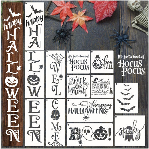 Halloween Stencils for Painting on Wood Door Sign Reusable Large Holiday Stencil for Crafts Canvas Wall Shirts Cookie Drawing Paint Decorating (Ha...