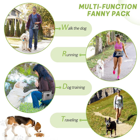 Large Dog Treat Pouch for Training with Magnetic Closure, Portable Dog Walking Fanny Pack Built-in Poop Bag Dispenser and Multiple Pockets, Includ...