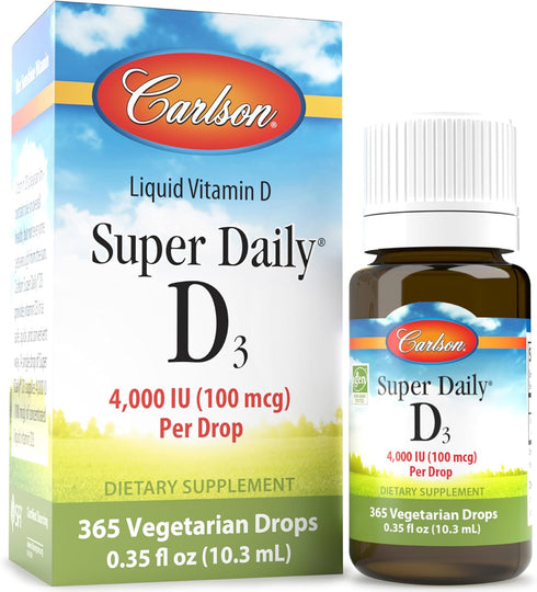 Carlson - Super Daily D3 4,000 IU (100 mcg) per Drop, Vitamin D Drop, Liquid Vitamin D3, 1-Year Supply, Unflavored, 365 Drops (10.3 mL)...