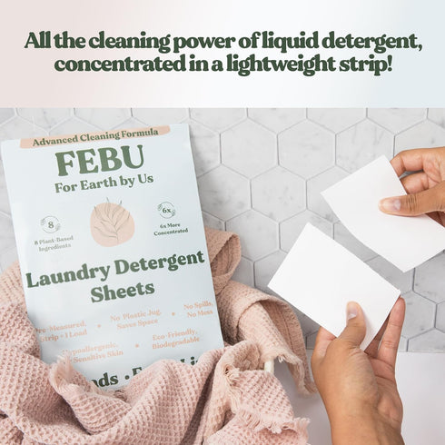 FEBU Eco Friendly Laundry Detergent Sheets | 32 Loads, Fresh Linen | 6x More Cleaning Power With Only 8 Plant-Based Ingredients | Hypoallergenic L...