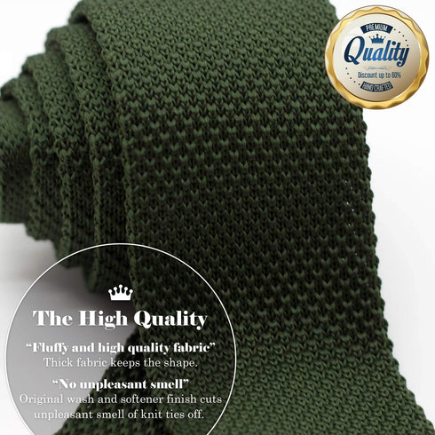 Men's Pointed Knit Tie Necktie Width 2.75 inches Washable Solid Color Hunter Moss Green...